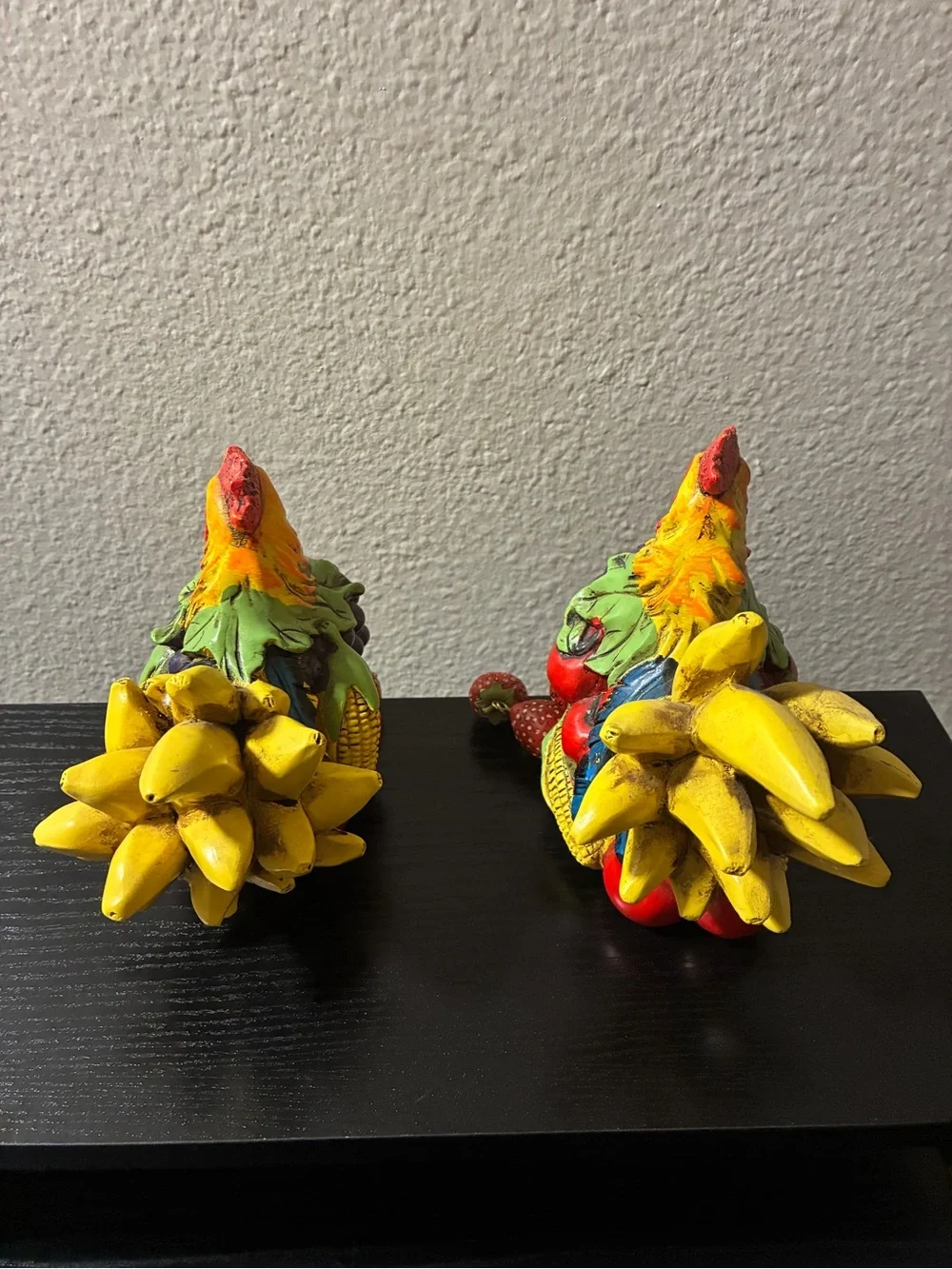 Anthropomorphic ROOSTER Sculpture Shelf Sitter Fruit Strawberries VTG x2